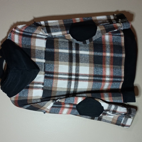 POL Black Multi Soft Brushed Fleece Snap Front Plaid Hoodie Shacket - Picture 6 of 7